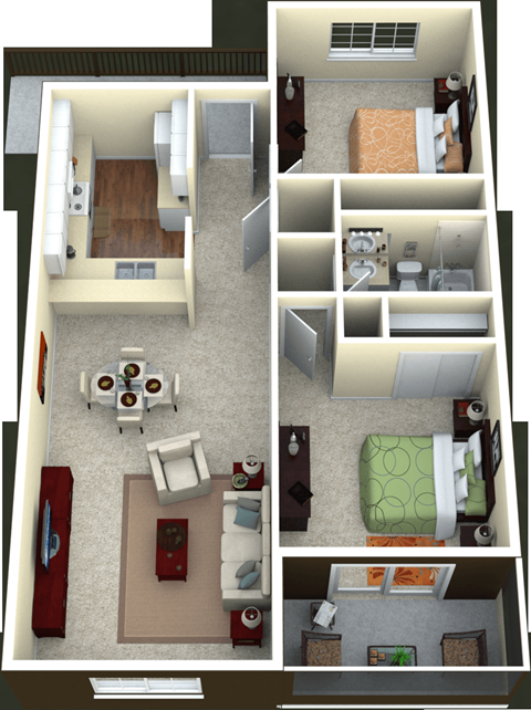 Floor plan for 2 beds, 1 bath, 1084 sqft